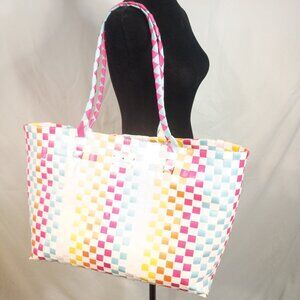 Special Edition KATE SPADE NY Rainbow Woven Shopper Tote Beach Bag Large
